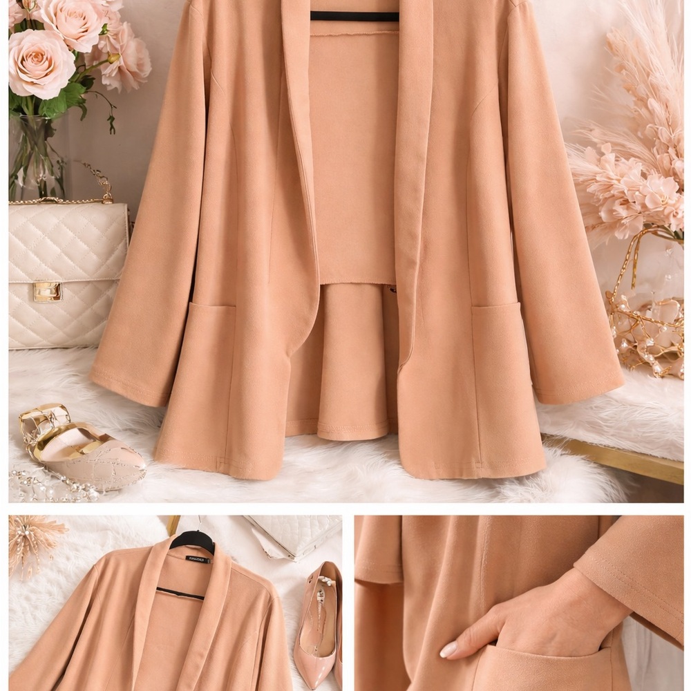 Women's Open Front Blazer Jacket - Camel